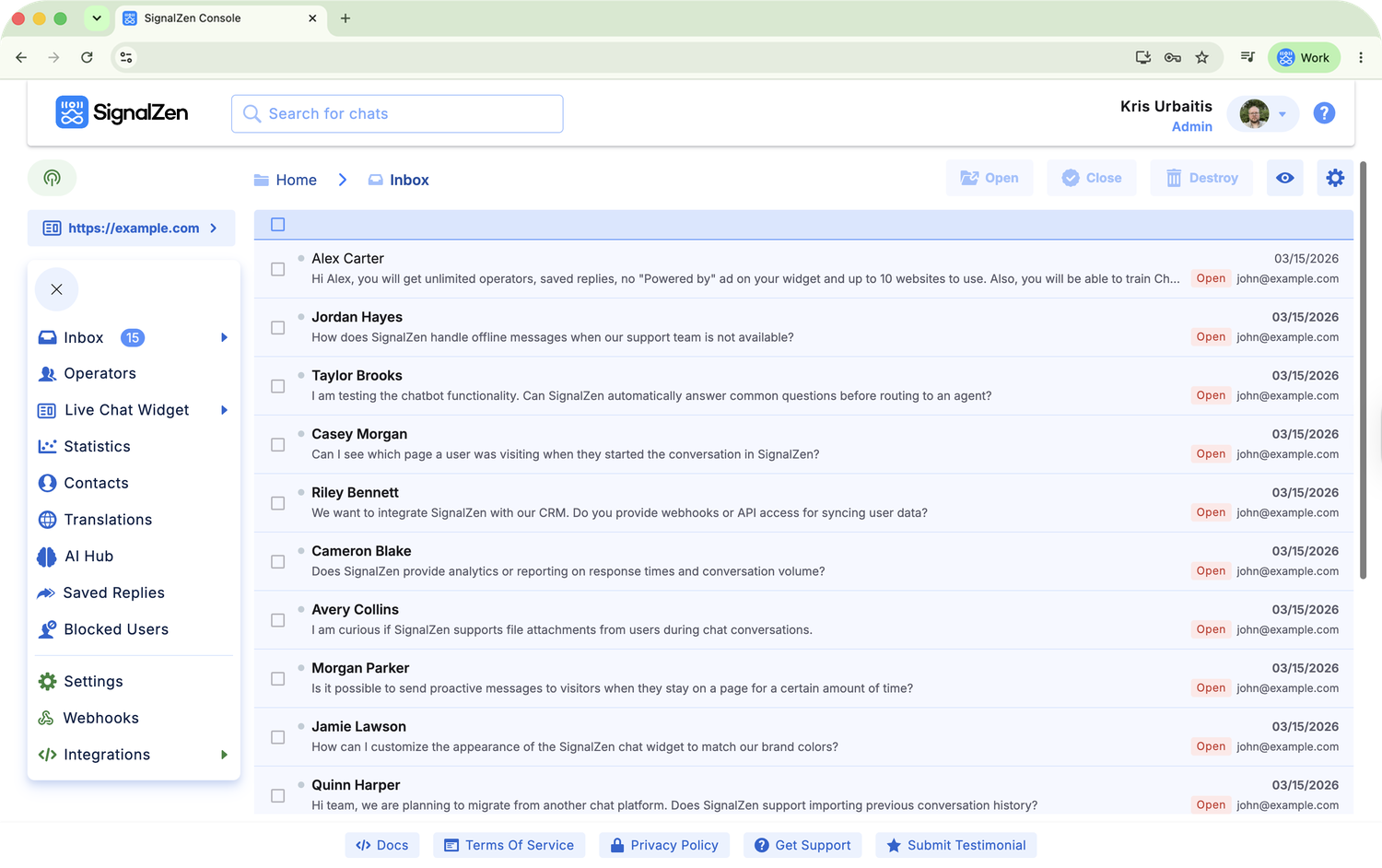 SignalZen Console integration wizard screen