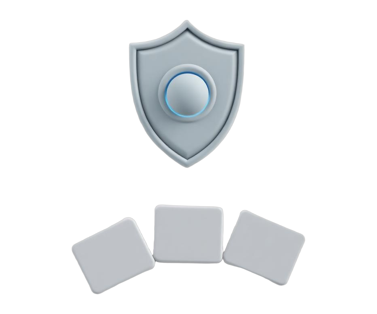 A shield above conversation cards, one highlighted