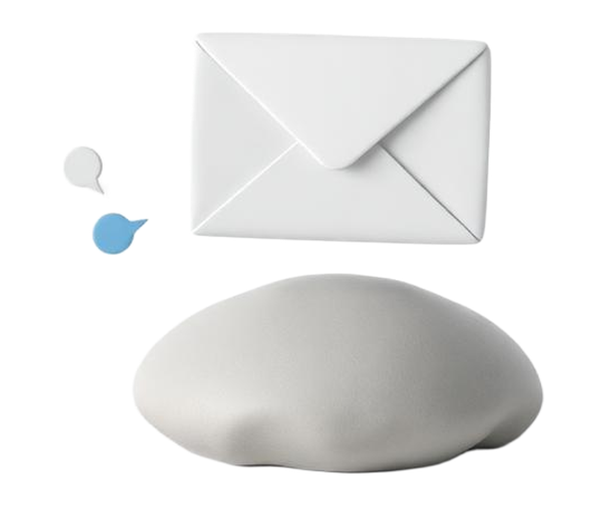 A calm envelope resting above a pebble