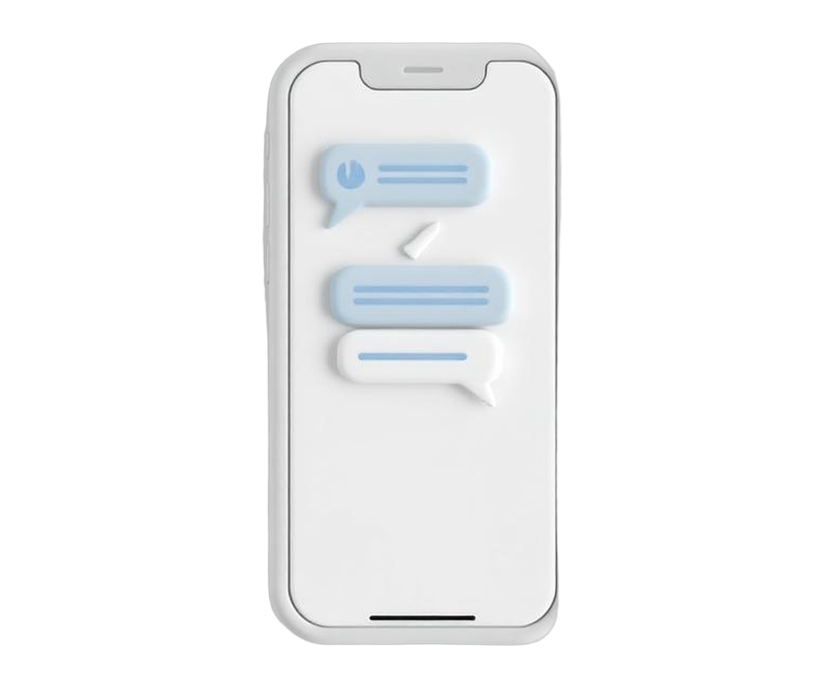 A phone showing a clean chat interface with message bubbles