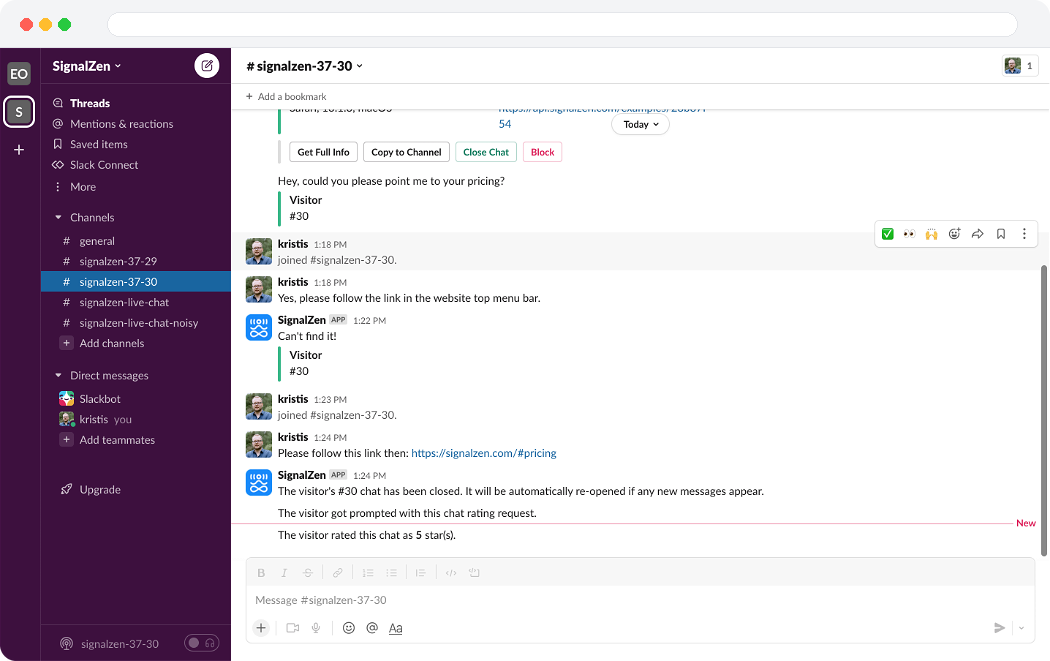 Closing a chat session from Slack